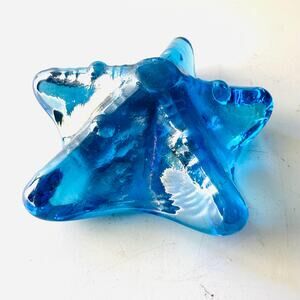 Vintage Art Glass Blue Starfish Figurine Paperweight Sculpture Ocean Beach Theme